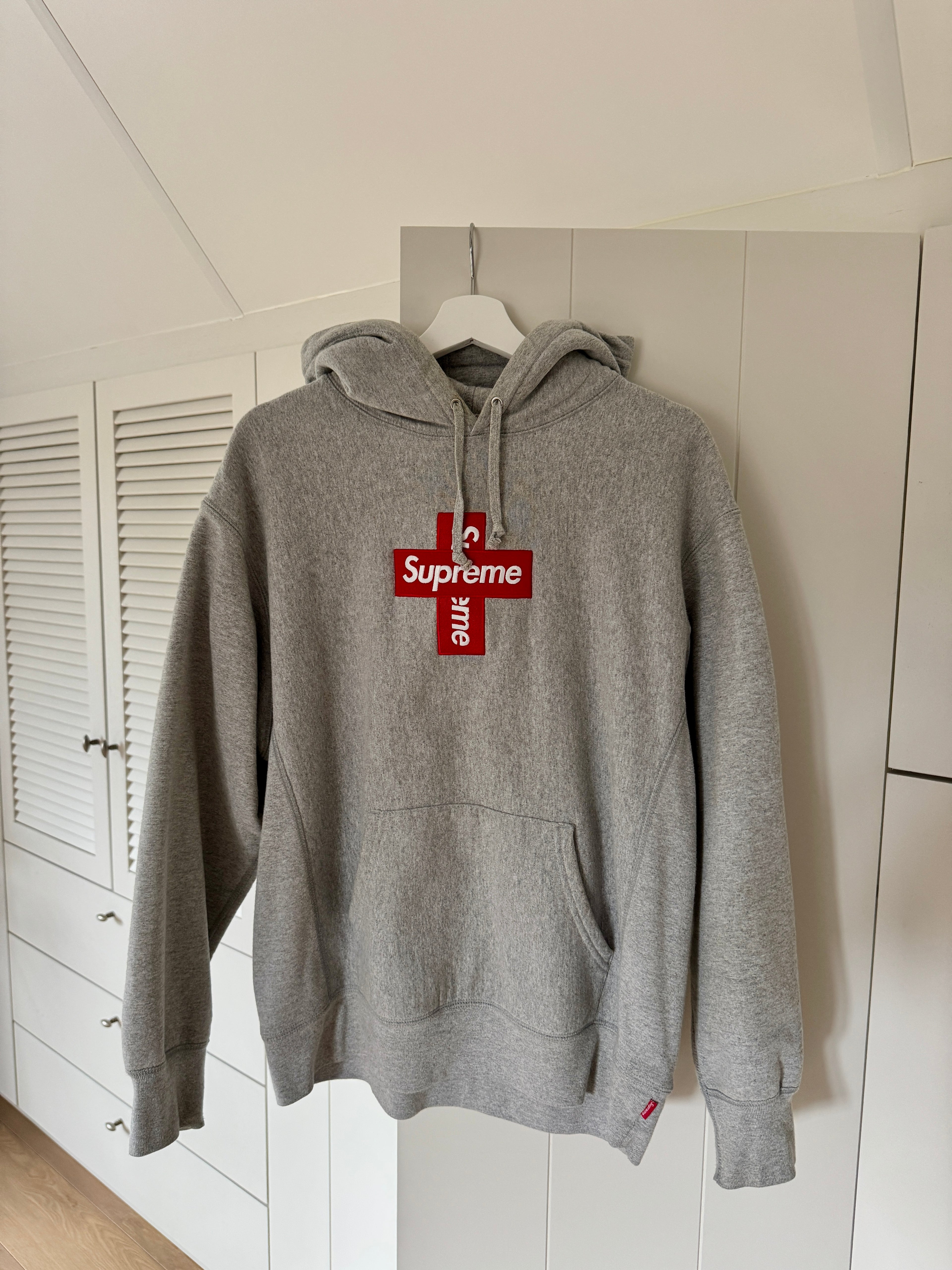 Supreme Cross Box Logo Hooded Sweatshirt Heather Grey