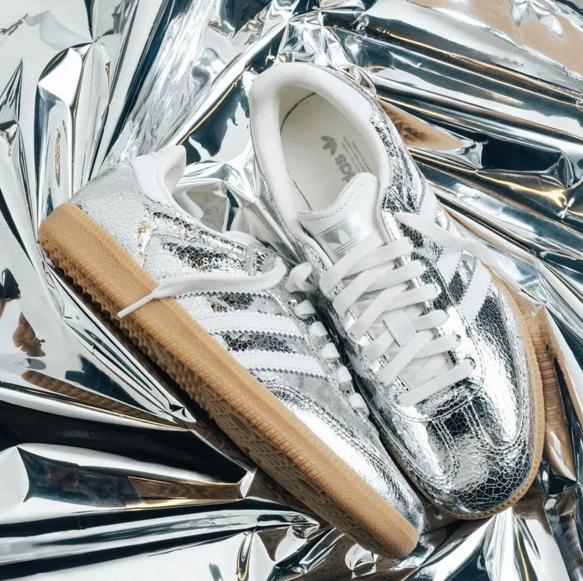 adidas Samba OG Silver Metallic Cracked Leather (Women's)